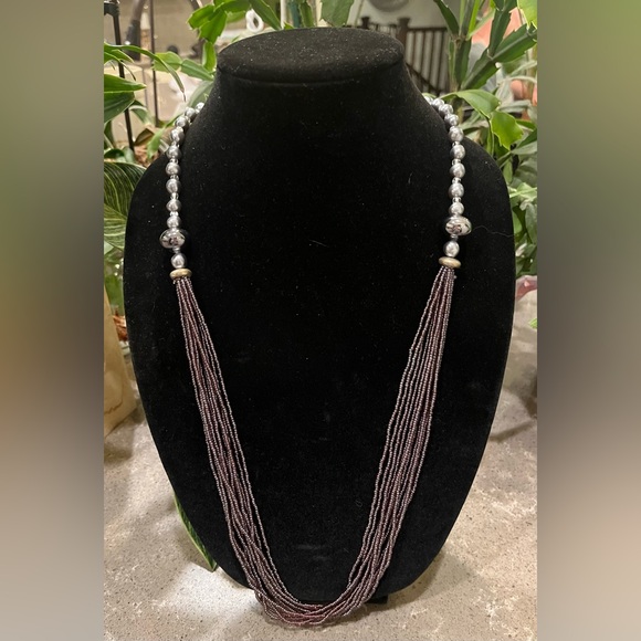 Jewelry - Silvertone and Purple Multi-Strand Necklace